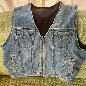 Harley Davidson Motorcycle washed denim/fleece reversible blue vest 100% cotton